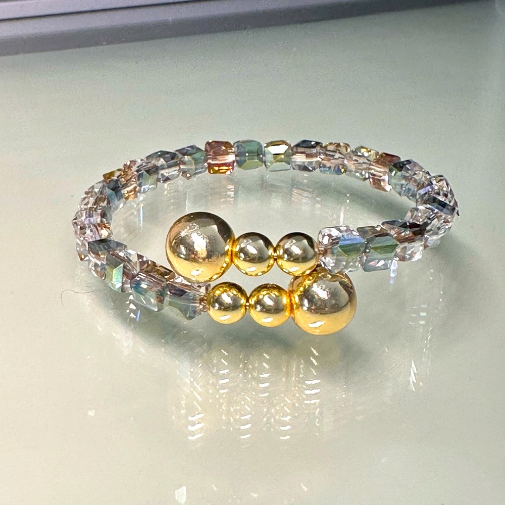 AB CRYSTALS + GOLD HEMATITE BRACELET  size 6” up to 7”